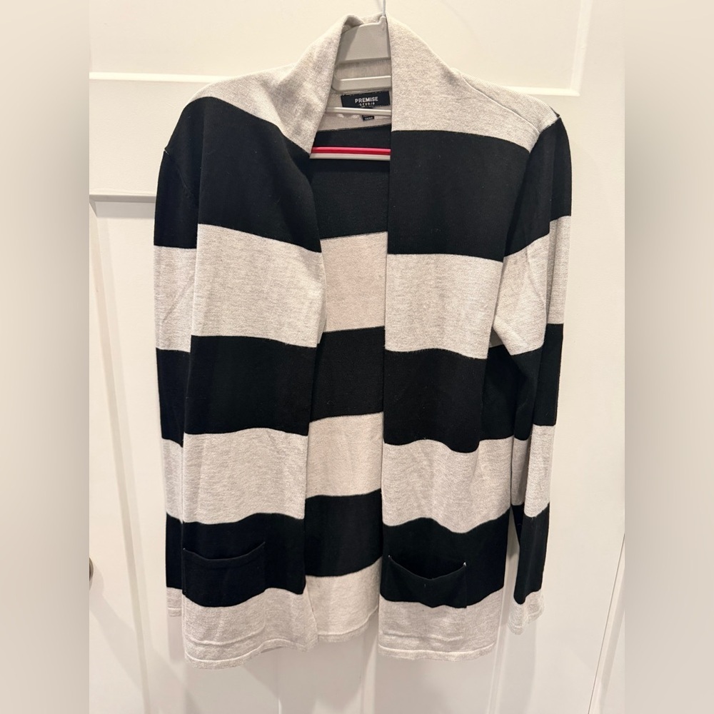 Premise Studio Black Gray Striped Open Front Cardigan Size M